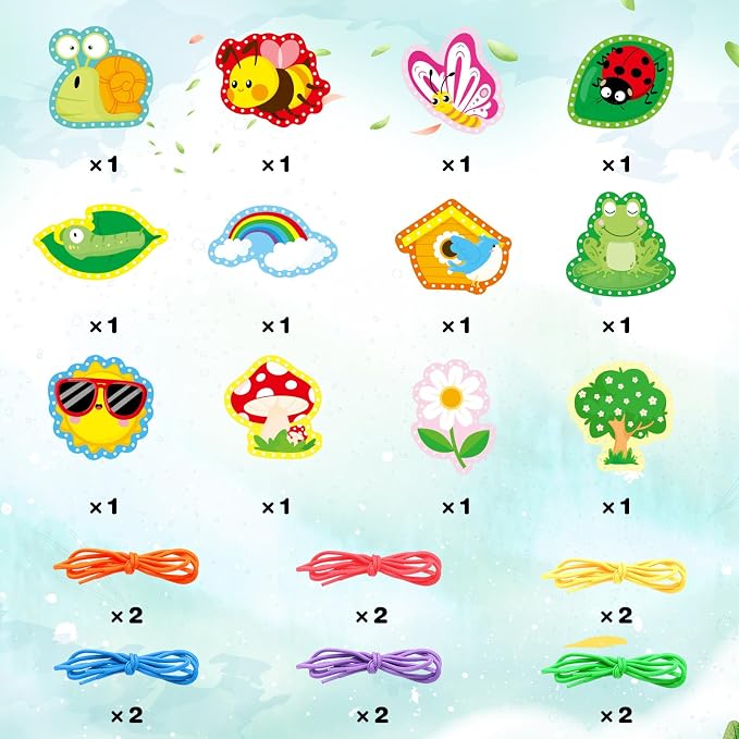 Omlisca Springtime Lacing Cards for Kids 12 Packs Double Sided Sewing Kits Flower Rainbow Butterfly Sewing Cards Educational & Learning Activities Fine Motor Skill for Preschool Supplies Spring Decor - Image 5