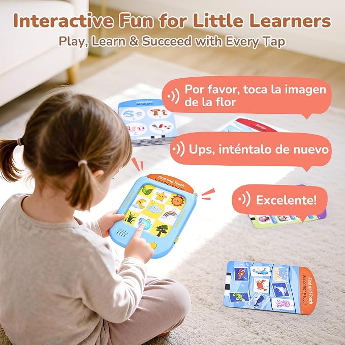 JoyCat Bilingual Kids Learning Tablet, 106 Spanish-English Talking Cards - Image 5