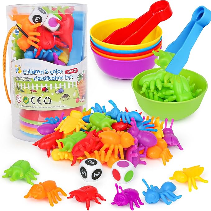 Counting Insects Matching Toys with Sorting Bowls and Games Dice Montessori Preschool Educational Activities Learning Color Sorting Fine Motor Skills Sensory Toys Birthday Gifts for 3 4 5 Year Old by Kizh
