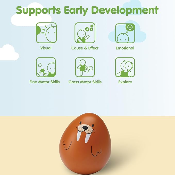 PlanToys® Walrus Wobbler Wooden Sensory Toy for Tactile Exploration & Coordination | Montessori Balance & Cause-and-Effect Activity | Eco-Friendly Educational Toy