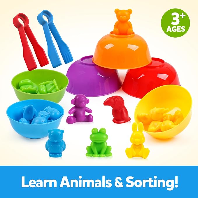 GKDOMS Counting Animals Toy Matching Game with Sorting Bowls Preschool Learning Activities Montessori Sensory Toys for Math Color Sorting, Party Favors Birthday Gifts for Kids - Image 2