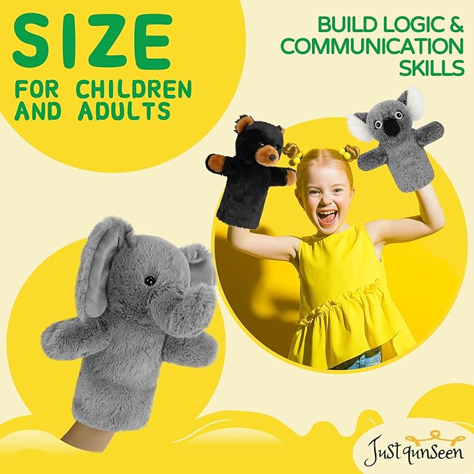 Puppet for Kids Adults Big Ears Plush Animal Educational Sensory Toy Soft Washable Stuffed Storytelling Tool Family Fun Elephant