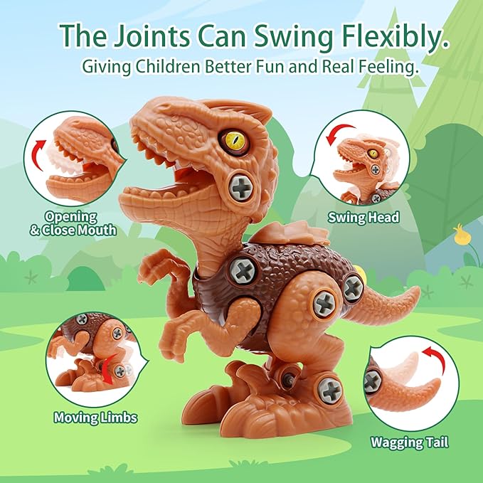 Yerloa 8pcs Dinosaur Toys for Kids 3-5 5-7, STEM Take Apart Dinosaur Toys for Boys 3 4 5 6 7 8 Year Old Toddler Party Birthday Gifts Dino Toys Construction Building Toy Kids Toy with Electric Drill