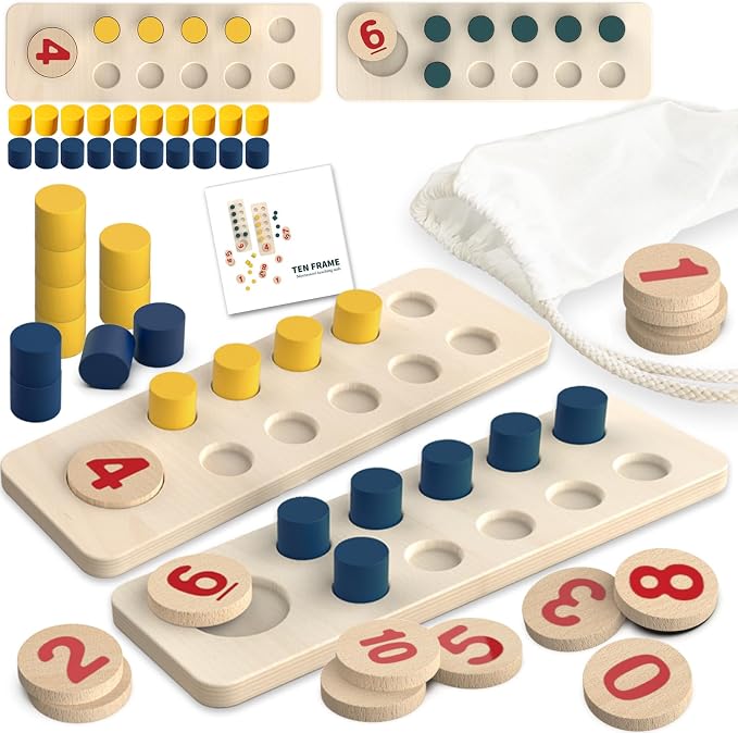 TEUVO Counting Peg Board Montessori Toys for Kids Aged 3 4 5 6 Years Old, Montessori Math Manipulatives Materials Wooden Preschool Learning Number and Counting Games for Home School Classroom Teaching by TEUVO