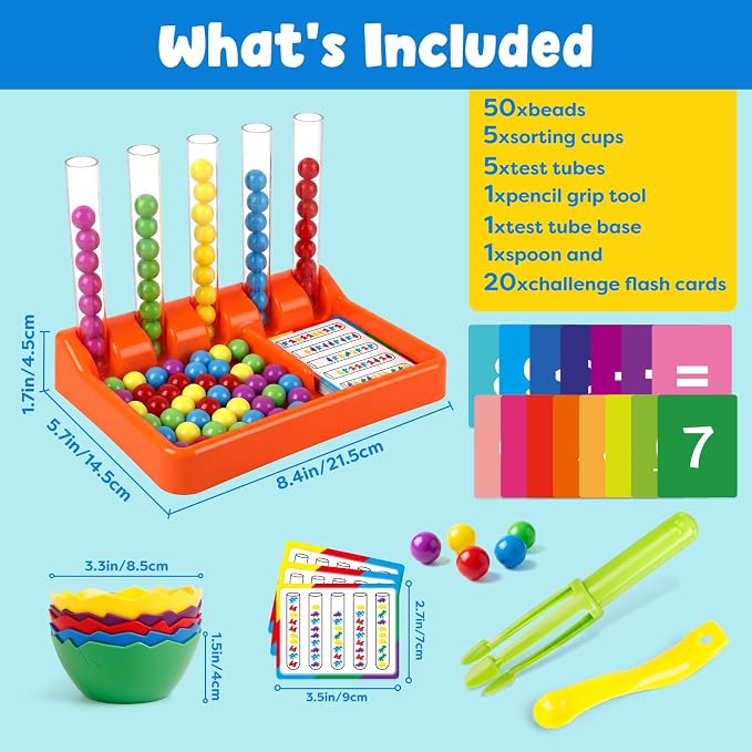 Aizweb Counting and Color Sorting Toys for Toddlers,Tweezer Tongs Color Sorting Kit,Montessori Preschool Kindergarten Learning Activities,STEM Math Manipulatives,Educational Fine Motor Skills - Image 6