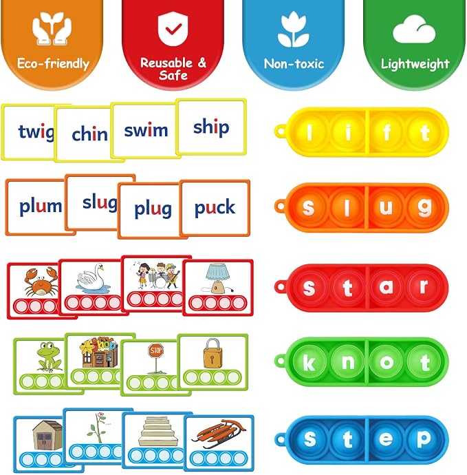 Aizweb CVCC & CCVC Word Game,Phonics Games Flash Cards for Preschool Kindergarten Classroom Supplies,Special Education Reading Manipulative Montessori Spelling Toy for Learning Activity Teacher School - Image 4