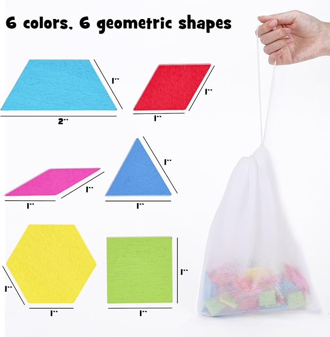 3 otters Wooden Pattern Blocks Shapes for Kids, Geometric Tangram Puzzle with Activity Cards, 150 PCS Educational Toy (Pack of 2) - Image 6