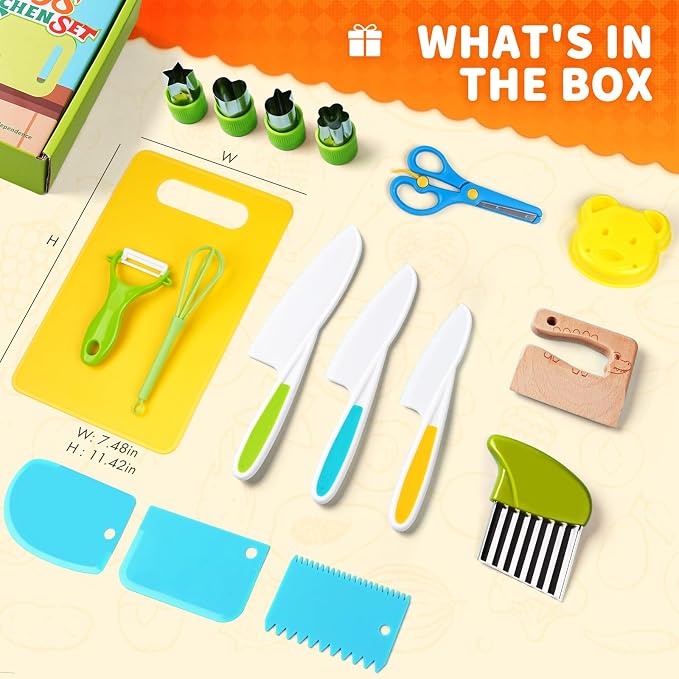 17PCS Montessori Toys Real Cooking Set for Kids Ages 3-6 - Kitchen Toys for Toddlers with Safe Knives, Cutting Board & Utensils - Learning Educational Pretend Play - Image 5