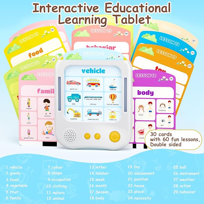 Interactive Educational Learning Tablet Toy for Kids,Screen-Free Phonics Learning Toy with 30 Flash Cards for Alphabets, Numbers, Words, Animals, Learn to Read for Boys Girls 3-5 Years Old, White - Image 2