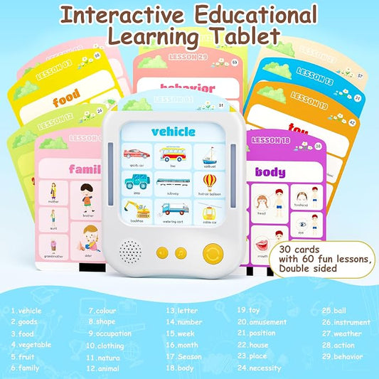 Interactive Educational Learning Tablet Toy for Kids,Screen-Free Phonics Learning Toy with 30 Flash Cards for Alphabets, Numbers, Words, Animals, Learn to Read for Boys Girls 3-5 Years Old, White - Image 2