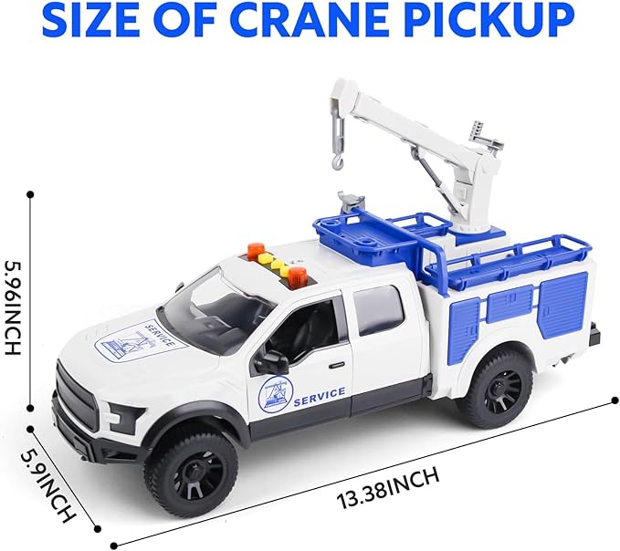 Pickup Truck Toy with Lights and Sound Effects, Featuring a Crane Function and Opening Doors,Toy Cars Gifts for 3+ Year Old Kids (Crane Pickup Truck)