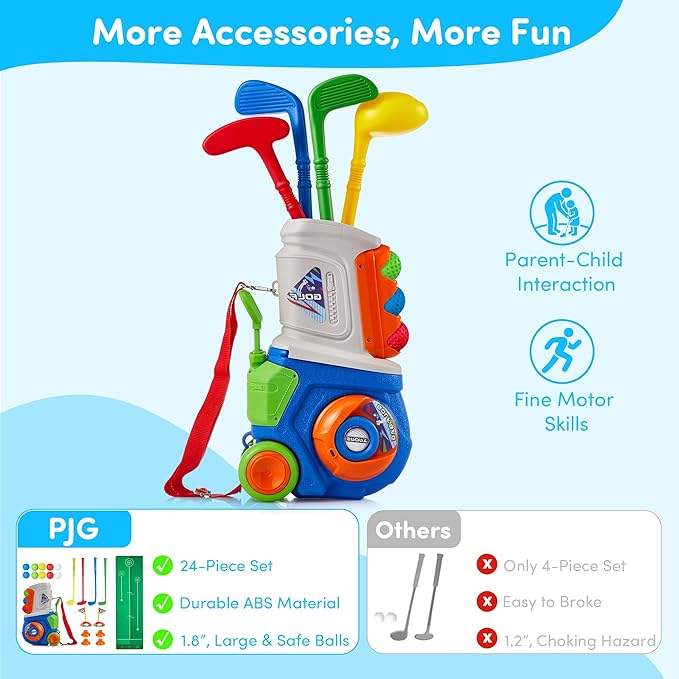 PJG Toddler Golf Set with Mat, Plastic Kids Golf Clubs 3-5 with 4 Golf Clubs and 10 Balls, Indoor and Outdoor Golf Toys with Cart for Toddlers Boys and Girls Aged 1 2 3 4 5 Years Old Birthday (Blue)