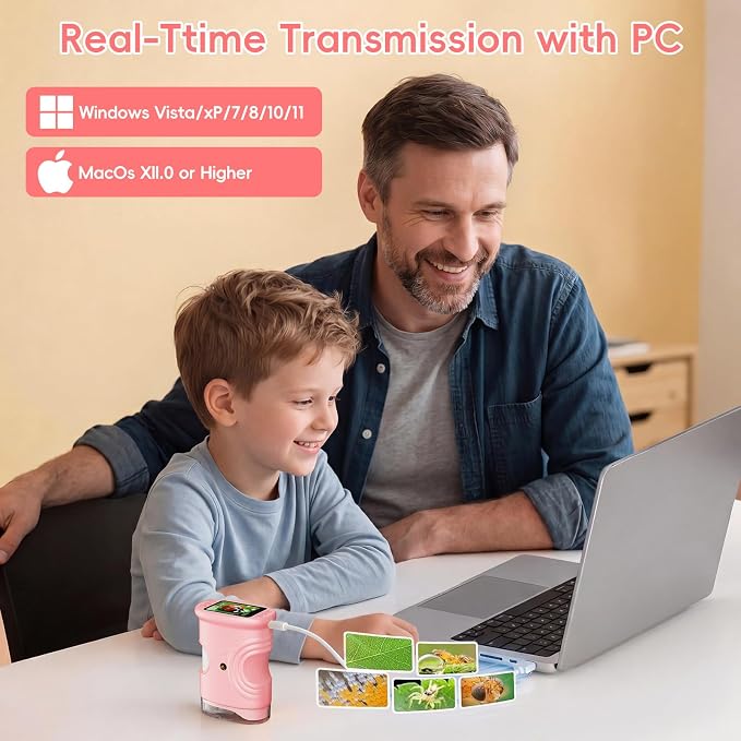 4K 1000X Handheld Digital Microscope for Kids with 2.0" IPS Screen(Pink) - Image 4