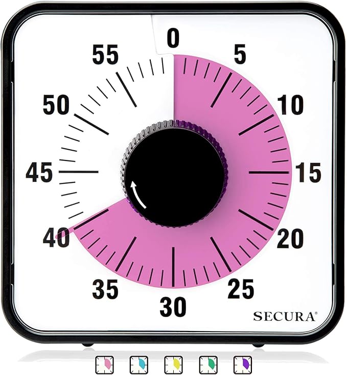 Secura 60-Minute Visual Countdown Timer, 7.5-Inch Oversize Classroom Visual Timer for Kids and Adults, Durable Mechanical Kitchen Timer Clock with Magnetic Backing (Peony Color) by Secura