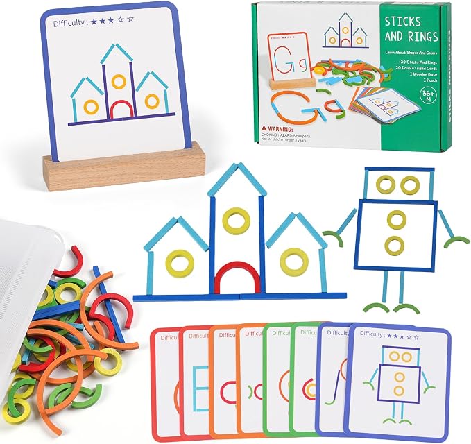 Montessori STEM Puzzle Toy for Kids Ages 3-6 – Wooden Educational Manipulative for Fine Motor Skills, Shape & Color Matching, Creative Building Activity Set for Preschool & Kindergarten by ISMETACU