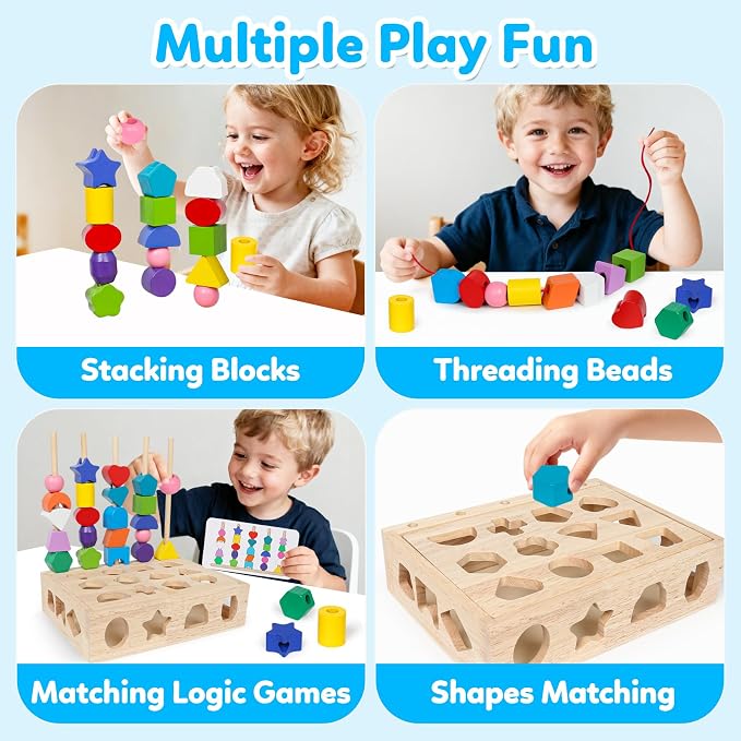 ROOCHKD Wooden Sorting Toy Lacing Beads Sequencing Toy for 3yrs+ - Image 3