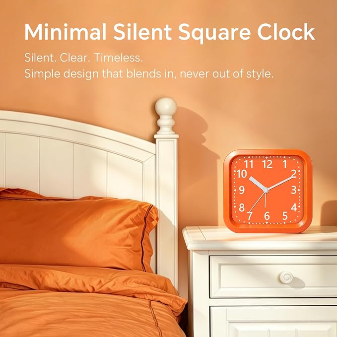 Analog Loud Alarm Clock for Heavy Sleepers, 4.5" Simple Battery Operated Alarm Clock with Modern Round Design, Silent Non-Ticking Small Bedside Clock for Bedroom Teens Seniors, College,Orange - Image 7