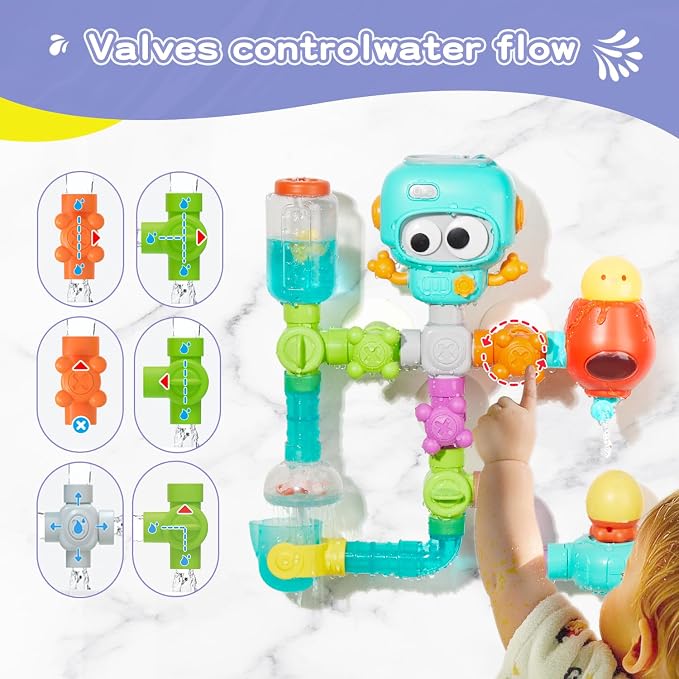 STEM Building Bath Toys for Kids Ages 3-8 | DIY Water Pipe Assembly Kit with Suction Cups | Educational Bathtub Toys for Toddlers 3+ | Creative Tub Time Birthday Gifts for Boys & Girls - Image 5