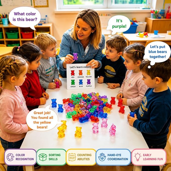 Counting Bears for Kids, 72 PCS Math Counters with Storage Box, Montessori Color Sorting & Counting Toys for Toddlers, Preschool Educational Math Manipulatives for STEM Learning (3 Styles) - Image 5