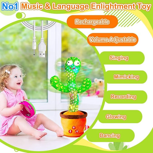 Rechargeable Baby Toys Dancing Talking Cactus Toy for Baby, Volume Adjustable, Singing, Mimicking, Repeating, Baby Infant Toys for Girls Boys, Birthday/Chirstmas Gifts for 1 Year Old