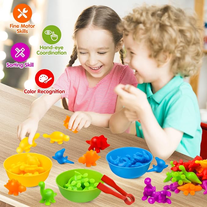 USATDD Counting Dinosaurs Montessori Toys Color Sorting Animals Matching Games Preschool Learning Activities Educational Sensory Toys Birthday for Kids Toddlers Boys Girls Age 3+ - Image 4