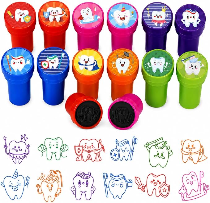 Cinrobiye 24 Pcs Teeth Stampers Party Favor Set, Cute Dental Health Stamps for Kids Birthday Party, Classroom Rewards, Educational Learning Toys, Goody Bag Fillers, Dental Care Party Supplies by Cinrobiye