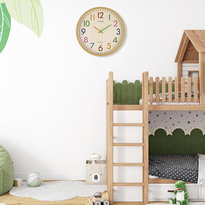 Foxtop 14 Inch Kids Wall Clock Silent Non-Ticking Battery Operated Colorful Childrens Wall Clock for Classroom Playroom Nursery Bedrooms Kids Room School - Image 4