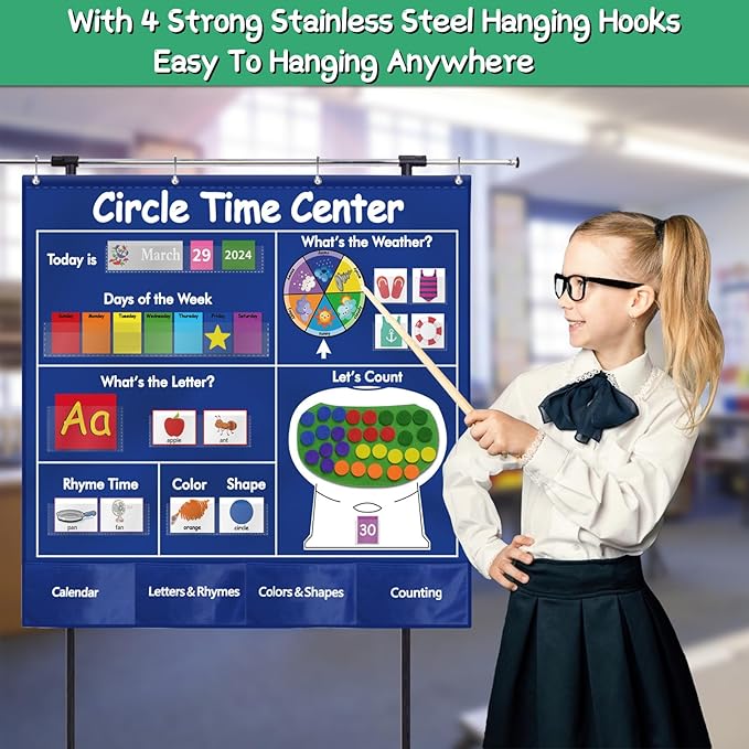 KIKIGOAL Circle Time Center Classroom Pocket Chart Educational Pocket Chart Teaching Materials Learning Calendar Weather Counting Letter Color Shape etc - Image 6