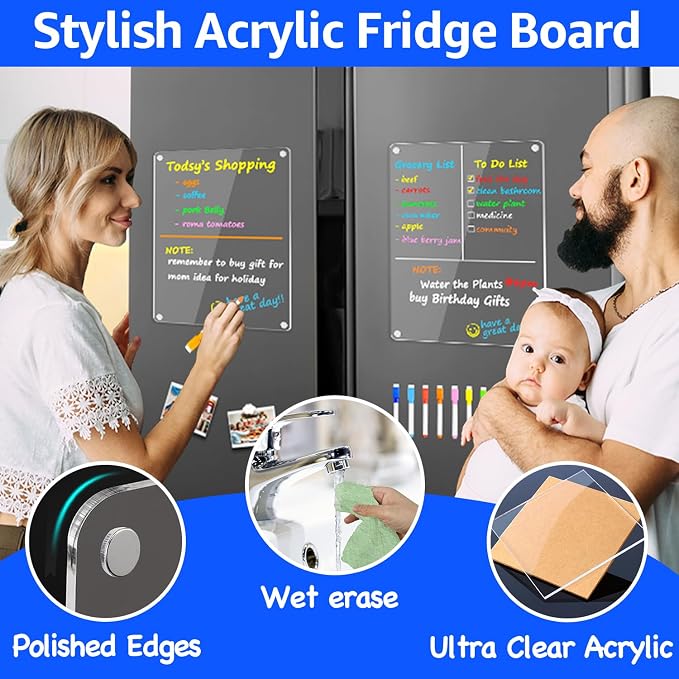 PigPotParty Acrylic Magnetic Whiteboard for Fridge, 12x9.5 Inch, 2 Pack - Image 2