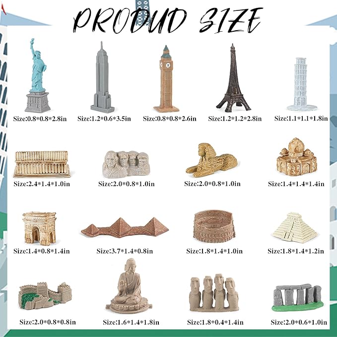 SCAHOW World Famous Building Models for Kids Toddlers 3 4 5 6 7 Years Old, 17pcs Landmark Architecture Toy Figurines,Edcucational Learning Toy Figure for Boys and Girls - Image 3