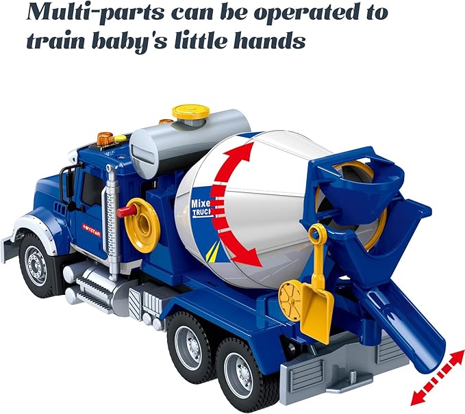 Friction Powered Cement Mixer Truck Toy for Kids with Lights & Sounds, Large Construction Vehicle for Boys Girls Ages 3 4 5 6 7 Years Old