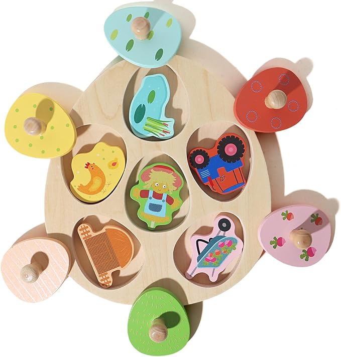 Montessori Farm Theme Matching Eggs Peg Puzzle, Wooden Color Shape Sorting Toy for 1 Year Old Boys Girls, Early Educational Fine Motor Skills Learning Toy Gifts for 12-18 Months 1 2 Year Old Toddlers - Image 3