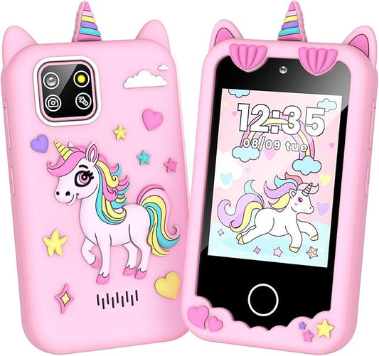 M SANMERSEN Smart Phone for 3 4 5 Year Old Girls, 2.8" Touchscreen Toddler Phone Toy, Dual Camera 28 Learning Games, MP3 Music Player, Built-in 32G SD Card