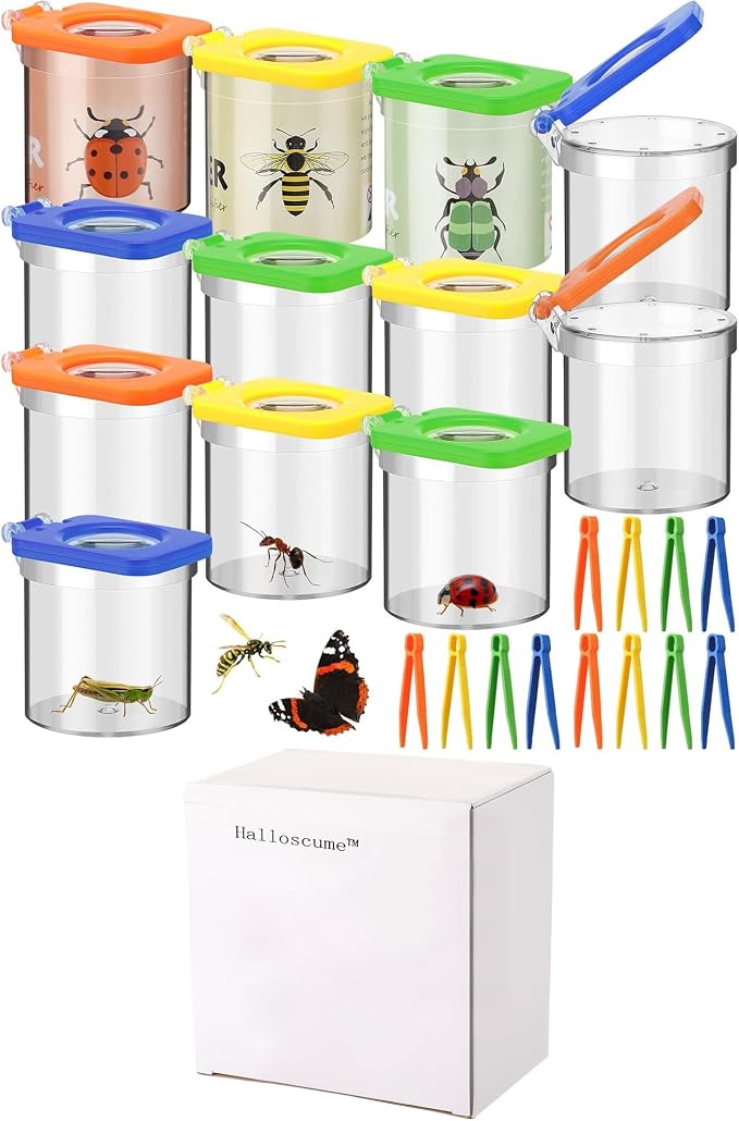 Halloscume 12 Pack Insect Bug Viewer for Kids with Tweezers Magnifying Insect Box Insect Observation Kit Bug Catcher Bug Container Insect Cage Bug Jar for Science Nature Exploration Collecting Kit - Image 8