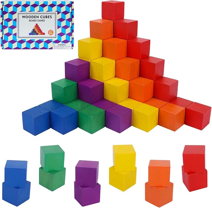 Offelec 108 Pack 1 Inch Wooden Blocks, 6 Colors STEM Math Sorting Toys, Wood Building & Stacking Blocks for Toddlers, Classroom Learning Wooden Cube Blocks, Creative Play & DIY Craft for Kids Ages 3+ by Offelec