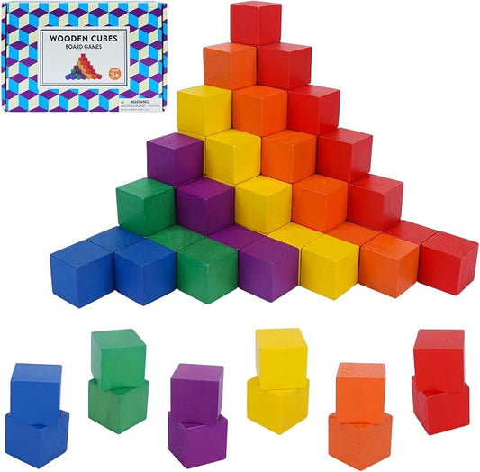 Offelec 108 Pack 1 Inch Wooden Blocks, 6 Colors STEM Math Sorting Toys, Wood Building & Stacking Blocks for Toddlers, Classroom Learning Wooden Cube Blocks, Creative Play & DIY Craft for Kids Ages 3+ by Offelec