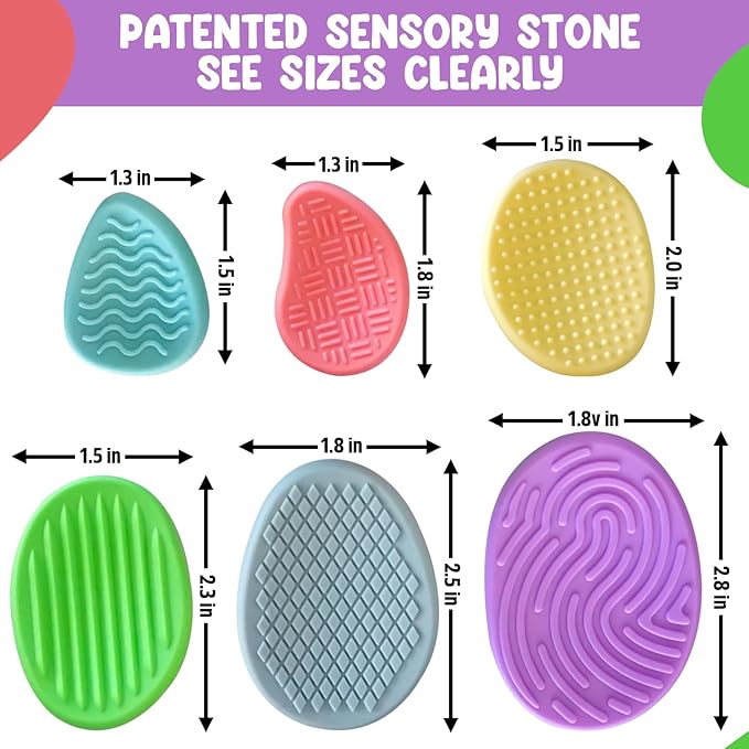 SENSORY4U Sensory Stones & Textured Slap Bracelets – 12-Pack Silicone Fidget Toys for Kids & Adults – Calming Stress Relief Set for Focus, Autism, ADHD, Classroom, Office & Travel