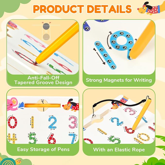 JoyCat Magnetic Animal Number Tracing Board, Double-Sided Numbers 1-20 - Image 7