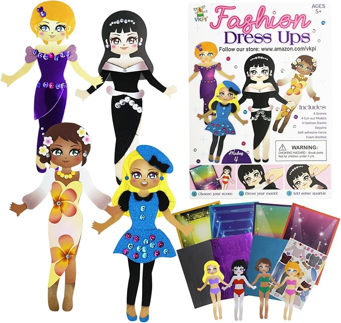 VKPI Fashion Dress Ups, Paper Art Crafts for Girls, Foam Paper Felt Fashion Activities for Kids Ages 5+ Toddler, Preschool Projects Toy Creative Gift Kit for Birthday by VKPI
