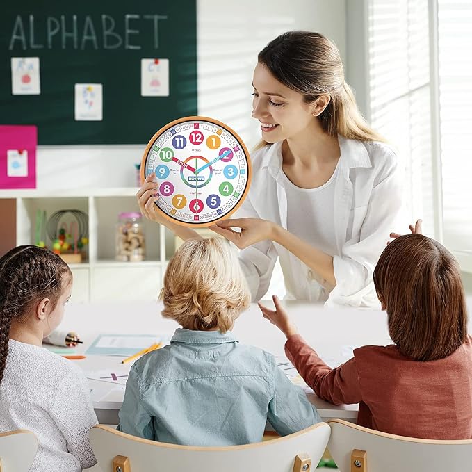 Homotte 10 Inch Kids Wall Clock, Multi-Colored Learning Clock for Kids - Image 7