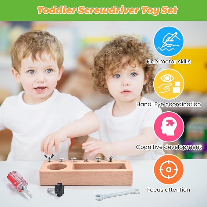 Montessori Screwdriver Board Set, Montessori Toys for 3 4 5 Year Old, Wooden Screw Driver Activities Tools, Fine Motor Skills Preschool Learning Sensory Toy - Image 5