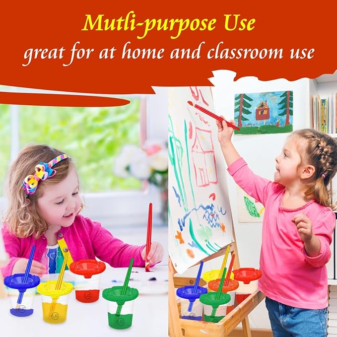 Kids Painting Set, Washable Paint for Kids with Paint Cups, Toddler Paintbrushes, Non Toxic Washable Finger Paints 2 Ounce Each, Gifting bundle Toddler Painting Supplies