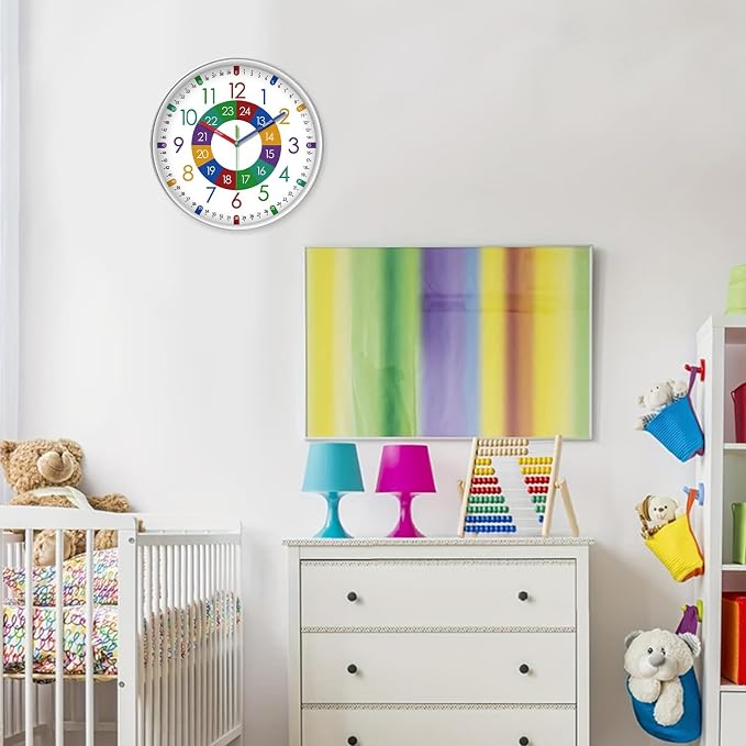 XFM Large Wall Clock for Kids 16 Inch Colorful Teaching Time - Image 4