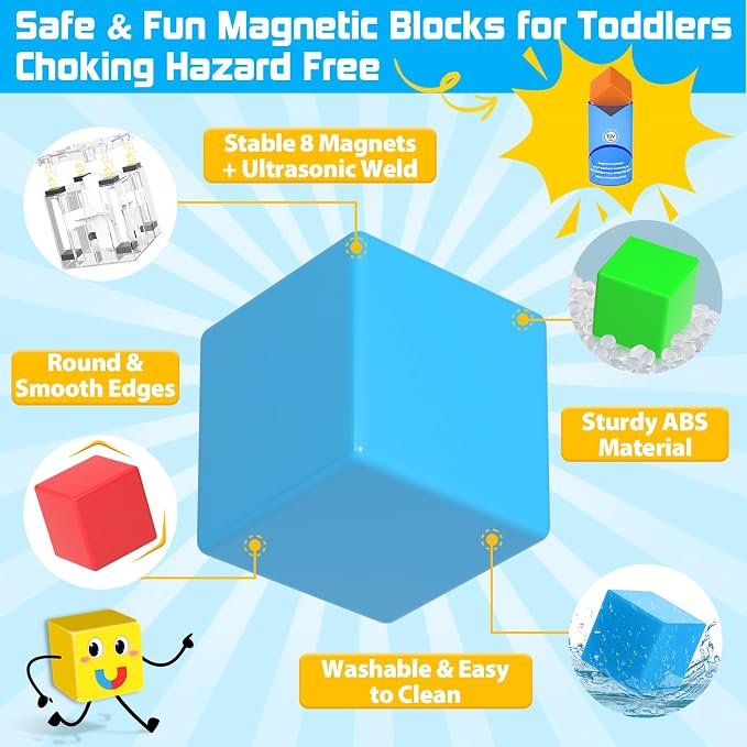 48PCS Large Magnetic Blocks, Magnet Building Cubes for Toddler 3+ Boy Girls - Image 2