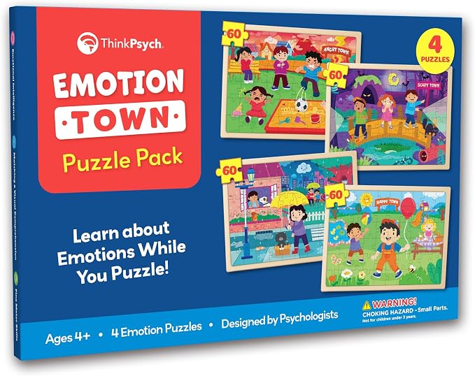 ThinkPsych Emotion Town Puzzle Pack (4 x 60 pcs, Wood Frame) by ThinkPsych