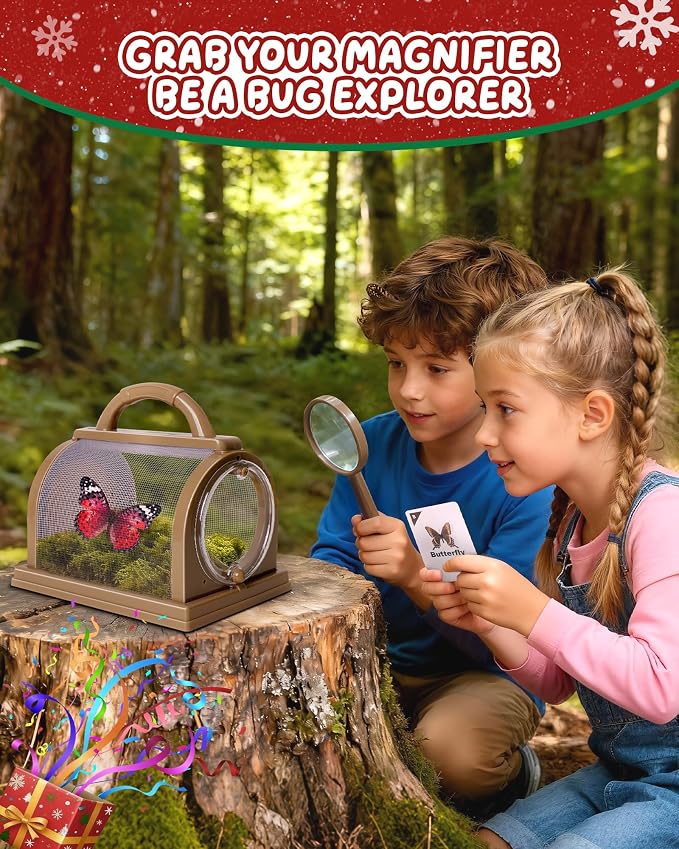 Bug Catcher Kit for Kids Outdoor Explorer Kit with Insect Cage, Observation Box, Magnifying Glass, 8 Toy Bugs, Net & 10 Cards, STEM Educational Toys Gifting for Boys & Girls Ages 3+ - Image 4