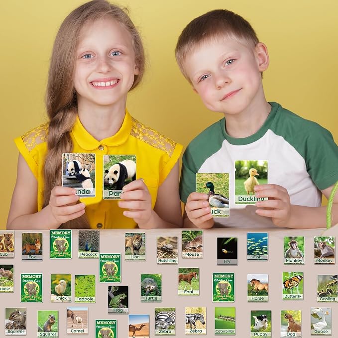 gisgfim 100 PCS Memory Matching Game Adult & Baby Animal Memory Games Educational Matching Game for Kids and Adults A Fun & Fast Animal Memories Games Toddlers Preschool Family Board Gift - Image 5