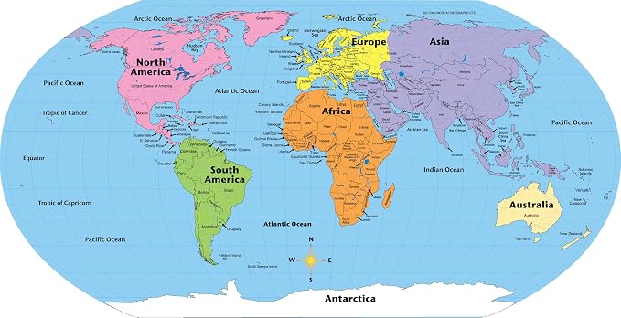 SHAPES ETC. 8" x 16" World Practice Maps Pad, Labeled, Blue, 30 Sheets by SHAPESETC