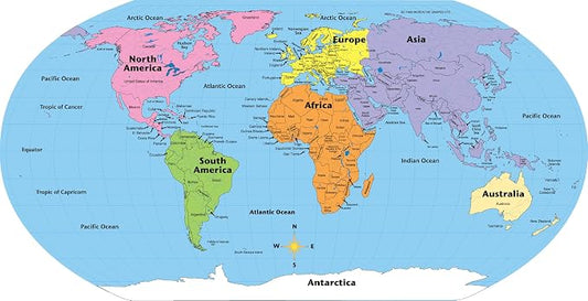 SHAPES ETC. 8" x 16" World Practice Maps Pad, Labeled, Blue, 30 Sheets by SHAPESETC