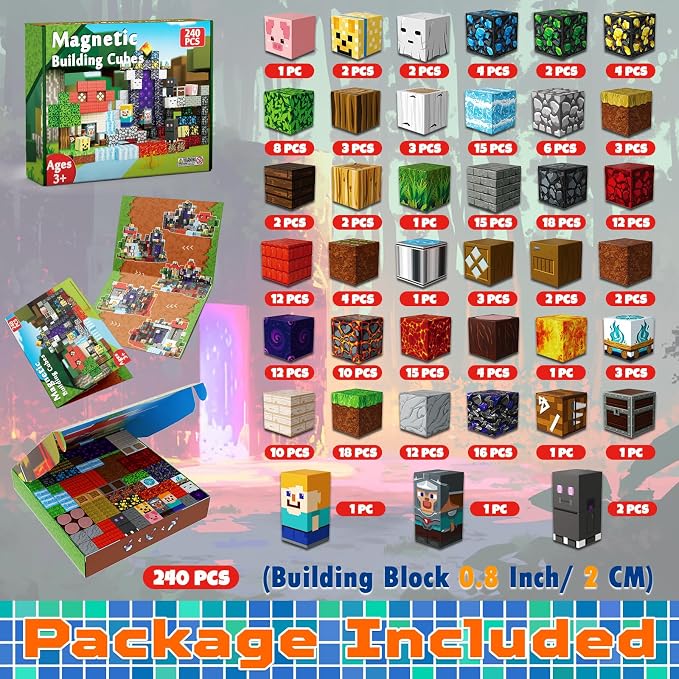 240 PCS Magnetic Blocks - Magnetic Building Block, Stacking Magnet Building Cubes for Kids, Magnetic Construction Toy for Boy Girl, STEM Montessori Sensory Toy Ages 3-12 Years Old Birthday Gift - Image 2